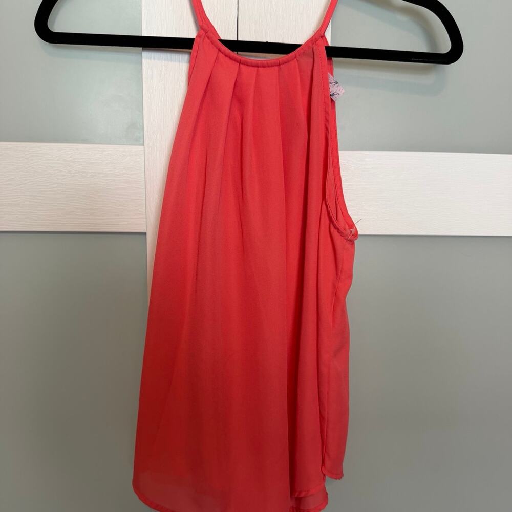 Alya Coral Sleeveless Pleated Chiffon Blouse Top Size Small Made in USA